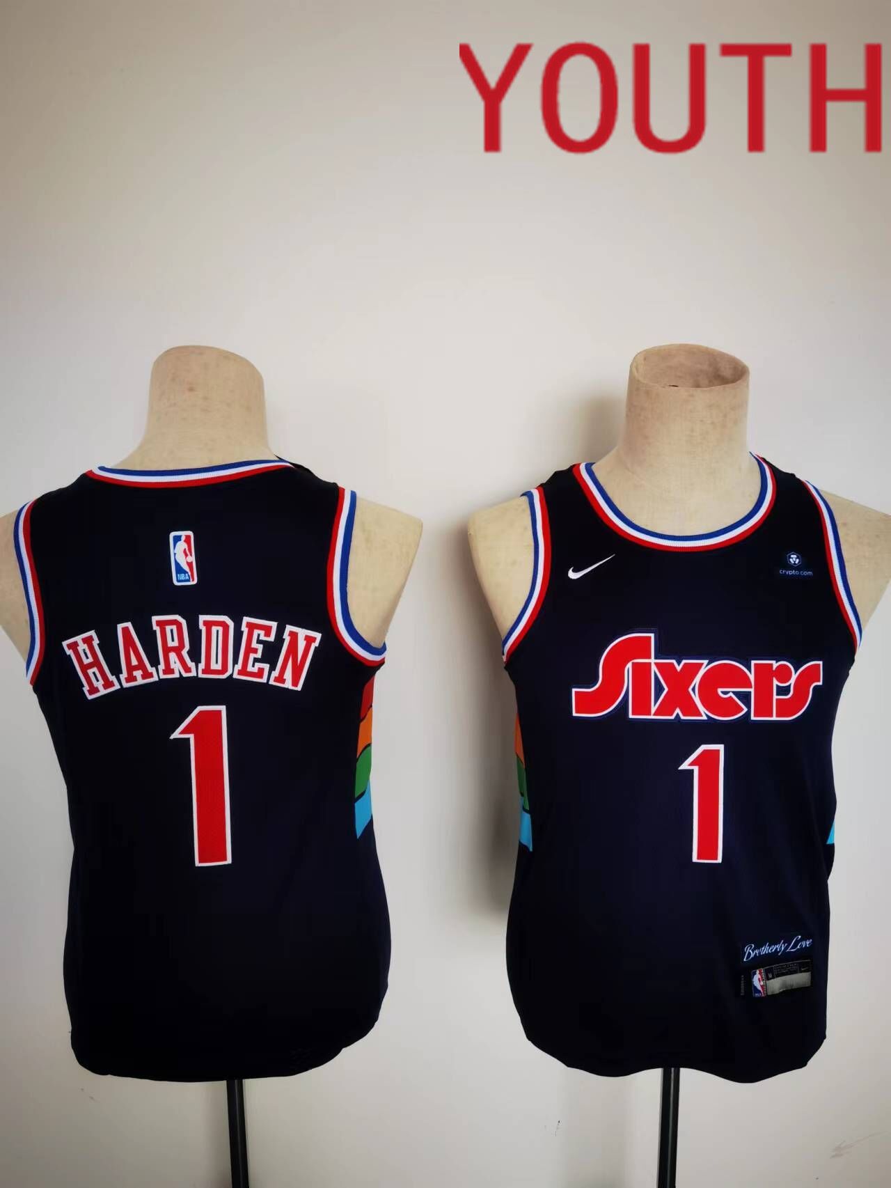 Youth Philadelphia 76ers 1 Harden Black City Edition 2022 Nike NBA Jerseys